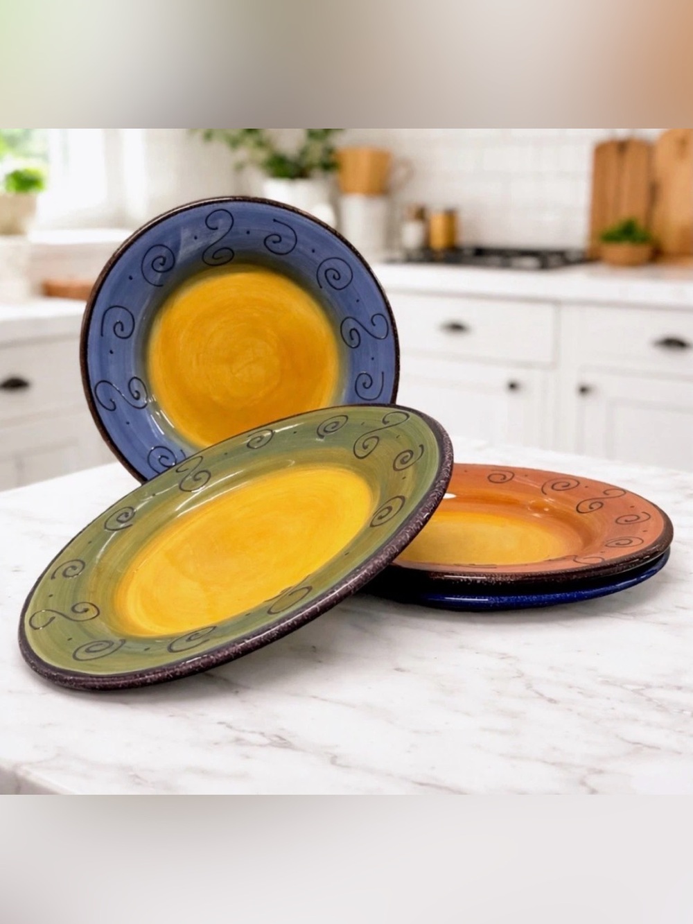 Tabletops Unlimited Ambrosia Large Dinner Plates Set of 4 Hand Painted 12 7/8”